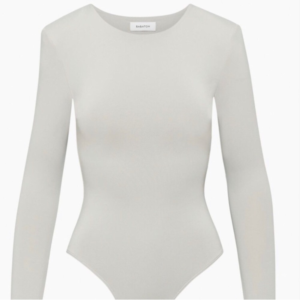 nwot Babaton Contour Shoulder Pad Longsleeve Bodysuit S WHT